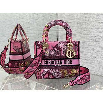 Dior Medium Lady D-Lite Bag Pink Multicolor 24 x 20 x 11 cm