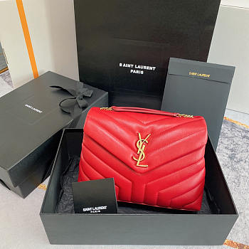 YSL Loulou Quilted Small Shoulder Bag Red Gold 23x17x9cm