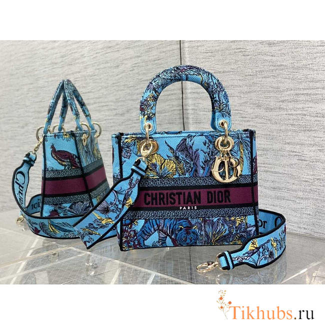 Dior Medium Lady D-Lite Bag Celestial Blue Multicolor Toile de Jouy 24 x 20 x 11 cm  - 1