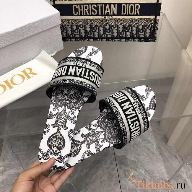 Dior Dway Slide Black and White Cotton Bandana  - 1