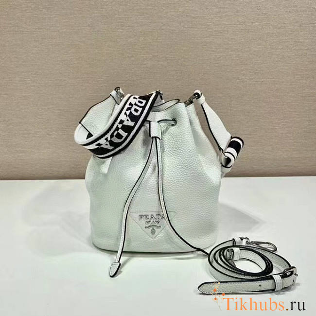 Prada Leather Bucket Bag White 25x19.5x14cm - 1