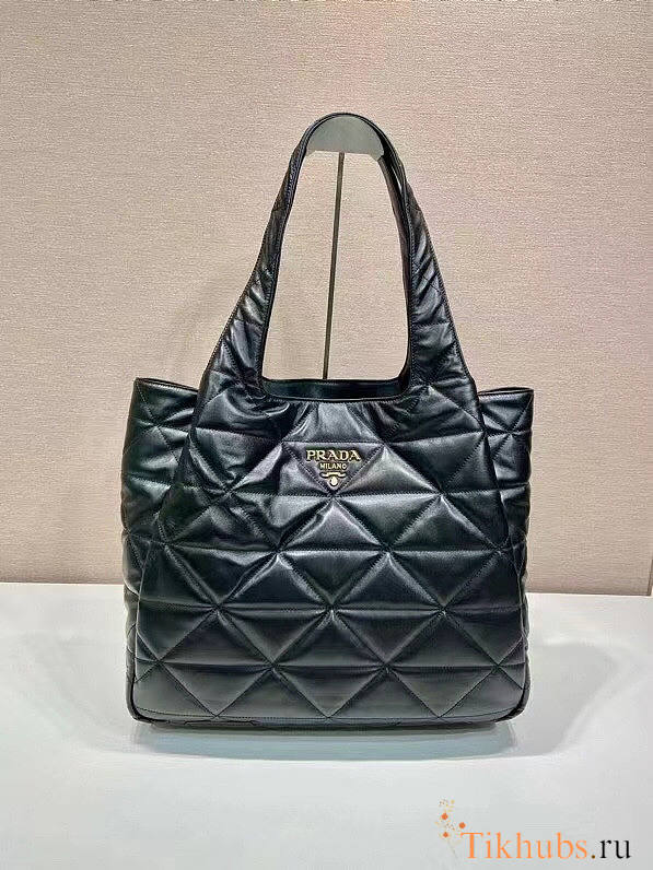 Prada Large Nappa Tote Bag With Stitching Black 38x34x17cm - 1