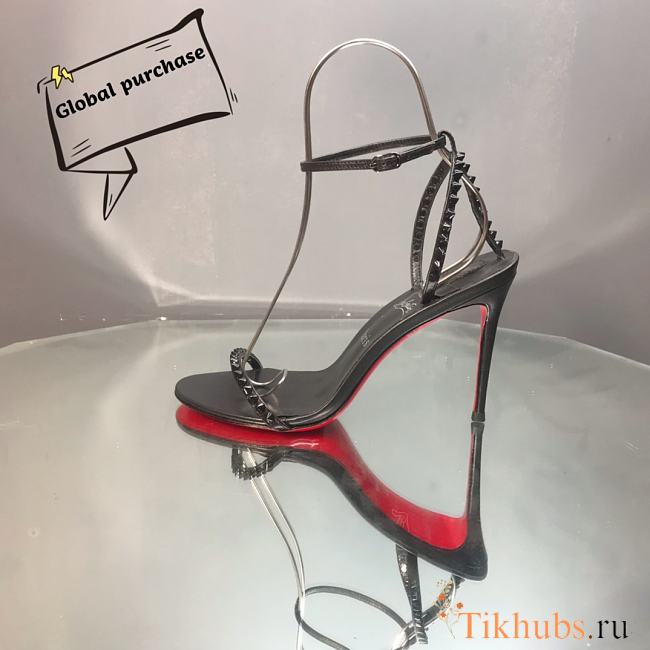 Christian Louboutin So Me Red Sole Spike Black Leather Sandals - 1
