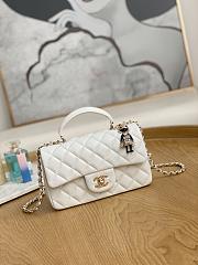 Chanel Top Handle Flap Bag White Lambskin Gold 20cm - 1