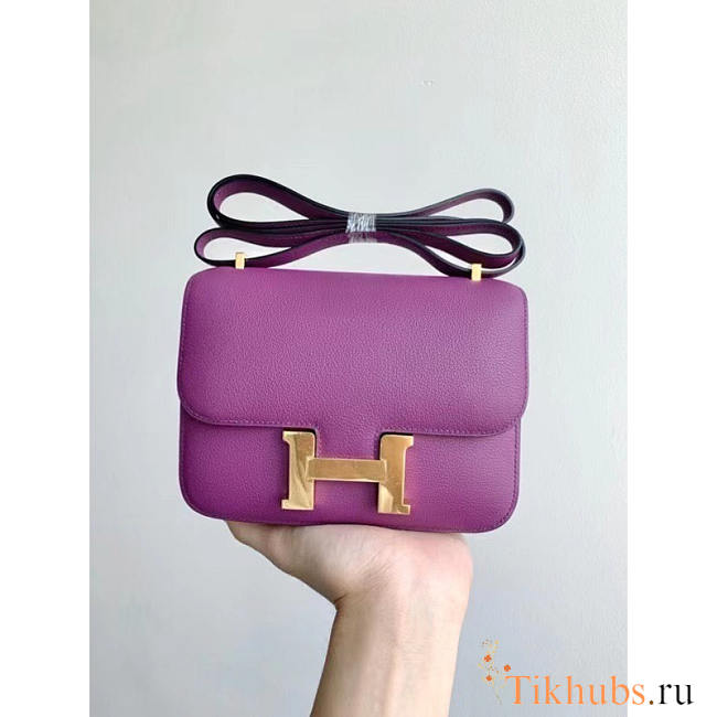 Hermes Constance Mini Gold Shoulder Bag Purple 19cm - 1