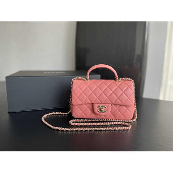 Chanel Flap Bag Top Handle Mini Pink Lambskin 20x13x9cm