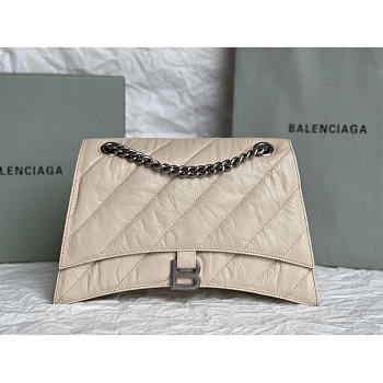 Balenciaga Crush Quilted Shoulder Bag Calfskin Beige 31x20x12cm