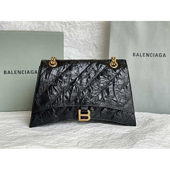 Balenciaga Crush Quilted Shoulder Bag Calfskin Black 31x20x12cm