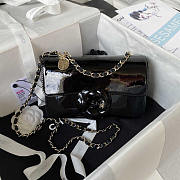 Chanel 2023 Patent Leather Camellia Catwalk Style Chain Bag Black 20cm - 1