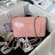 Chanel 2023 Patent Leather Camellia Catwalk Style Chain Bag Pink 20cm - 4