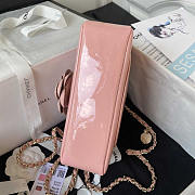 Chanel 2023 Patent Leather Camellia Catwalk Style Chain Bag Pink 20cm - 3