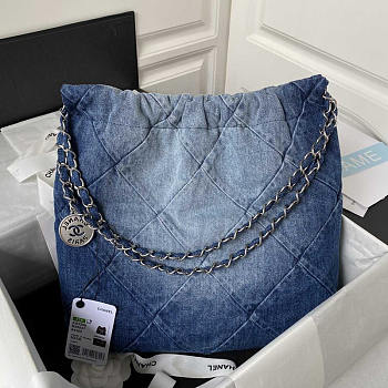 Chanel 22 Bag Denim Garbage Bag Blue 35x37x7cm