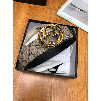 Gucci Interlocking Gold-Tone G Belt Gray 3.8cm