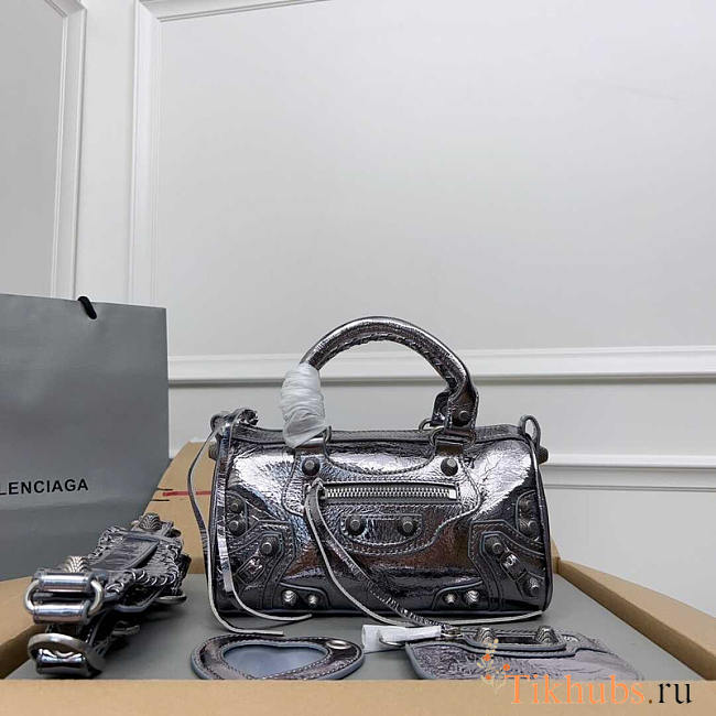 Balenciaga Le Cagole Mini Leather Duffel Bag Silver 19.8x14x11.9cm - 1