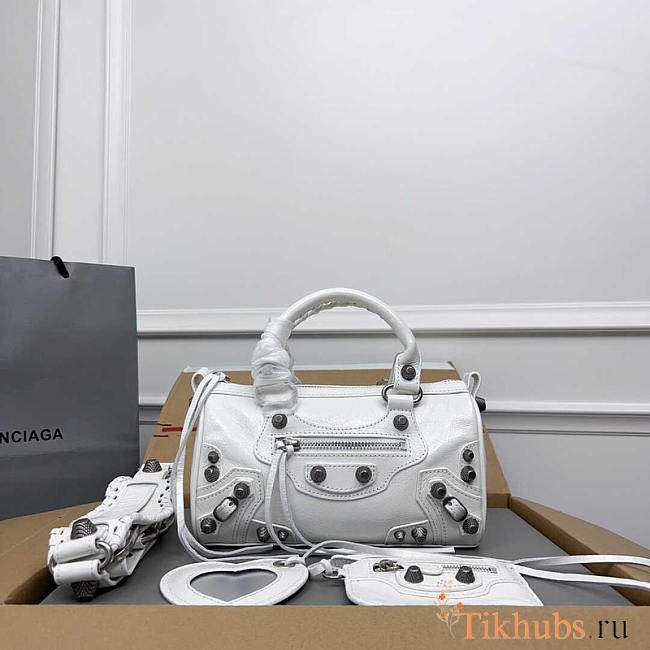 Balenciaga Le Cagole Mini Leather Duffel Bag White 19.8x14x11.9cm - 1