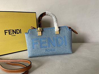 Fendi By The Way Mini Light Blue Denim Small Boston Bag 20.5x12x9cm