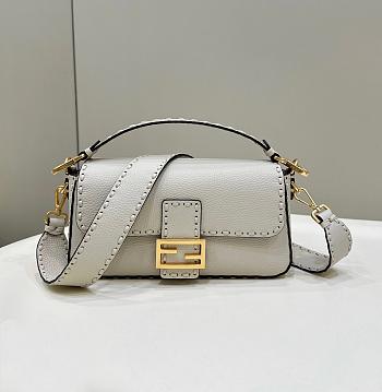 Fendi Baguette Camellia Selleria Bag White 27x15x6cm