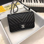 Chanel Mini Flap Bag Chevron Caviar Rectangular Black Silver 20cm - 1