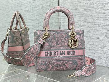 Dior Medium Lady D-Lite Bag Gray and Pink 24cm