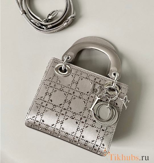 Dior Mini Lady Bag Gray Strass Cannage Satin 17x15x7cm - 1
