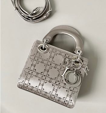 Dior Mini Lady Bag Gray Strass Cannage Satin 17x15x7cm