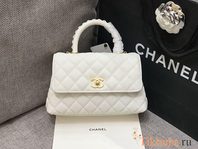 Chanel 23P Small Coco Handle Bag Caviar White 23cm - 1
