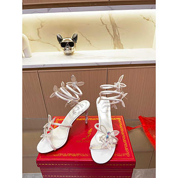 Rene Caovilla Leruy Diamante Butterfly Wrap Sandals White Heel 10cm