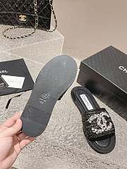 Chanel Black Rafia Crystal Mules Sandals - 5