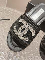 Chanel Black Rafia Crystal Mules Sandals - 3