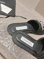Chanel Black Rafia Crystal Mules Sandals - 2