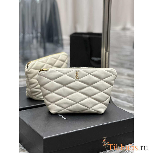 YSL Sade Pouch in Quilted Lambskin White 26x19x11cm - 1