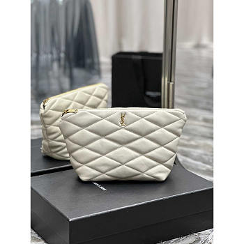 YSL Sade Pouch in Quilted Lambskin White 26x19x11cm