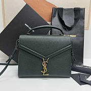 YSL Cassandra Medium Top Handle Dark Green Grain Leather 24.5×20×11.5cm - 1