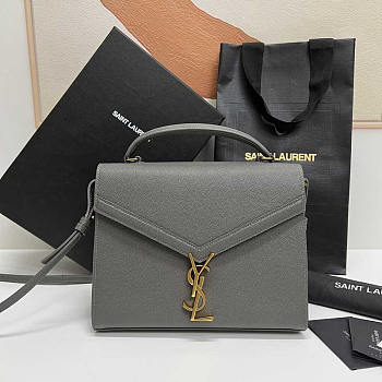 YSL Cassandra Medium Top Handle Grey Grain Leather 24.5×20×11.5cm