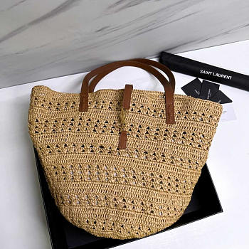 YSL Panier Medium Bag Crochet Raffia Beige 48x30x26cm