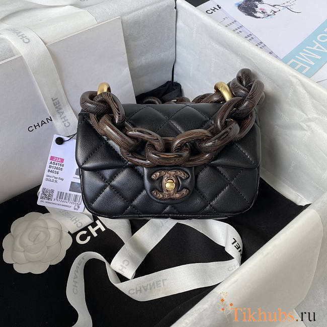 Chanel Mini Flap Bag Lambskin Wenge Wood Gold Black 11x18x7cm - 1