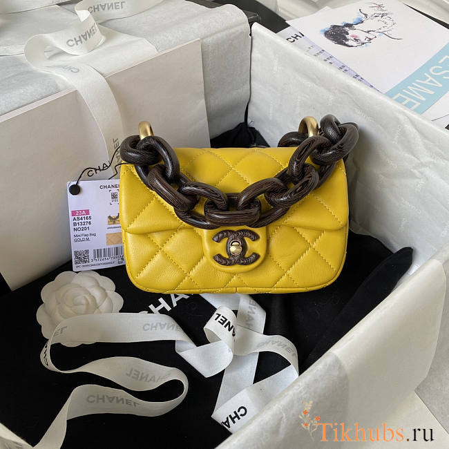 Chanel Mini Flap Bag Lambskin Wenge Wood Gold Yellow 11x18x7cm - 1