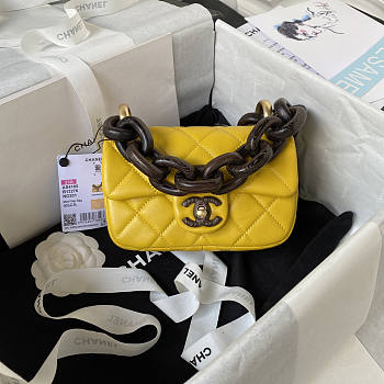 Chanel Mini Flap Bag Lambskin Wenge Wood Gold Yellow 11x18x7cm