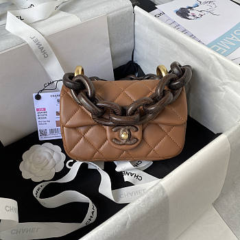 Chanel Mini Flap Bag Lambskin Wenge Wood Gold Brown 11x18x7cm