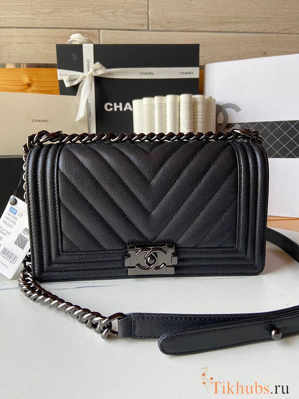 Chanel Leboy Chevron Black Caviar Black Hardware 25cm - 1