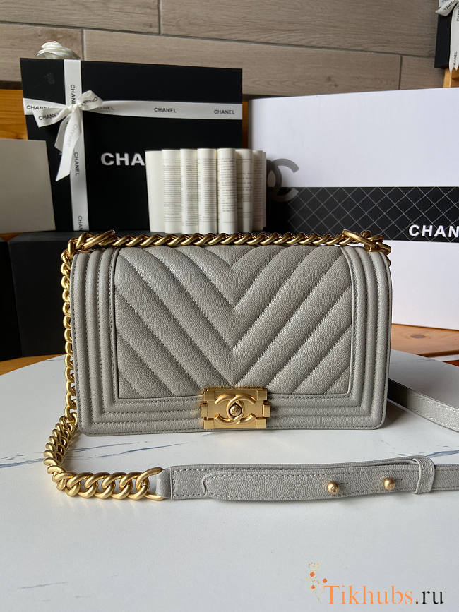 Chanel Leboy Chevron Grey Caviar Gold 25cm - 1