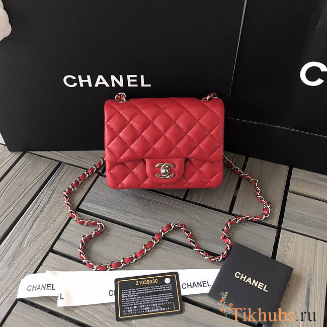 Chanel Flap Bag Red Lambskin Silver 17cm - 1