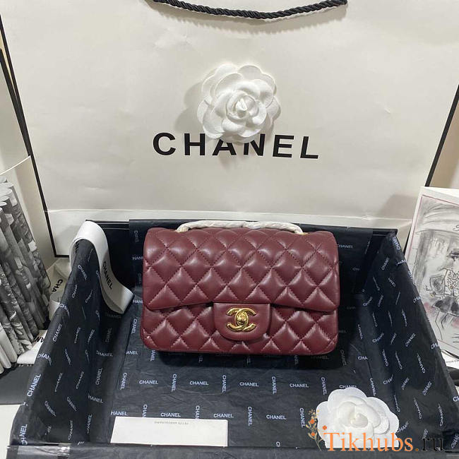 Chanel Classic Flap Bag Lambskin Red Wine Gold 20cm - 1
