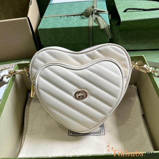 Gucci Interlocking G Mini Heart Shoulder Bag White 20x17.5x6.5cm - 1