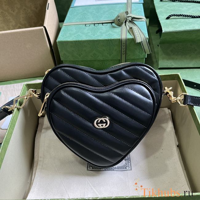Gucci Interlocking G Mini Heart Shoulder Bag Black 20x17.5x6.5cm - 1