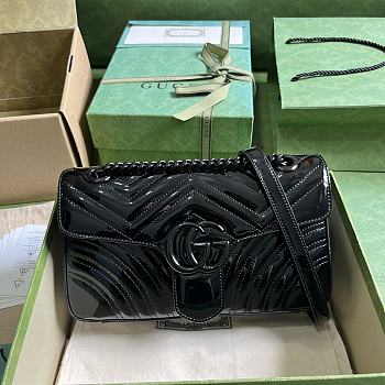 Gucci GG Marmont Patent Small Shoulder Bag Black 26x15x7cm