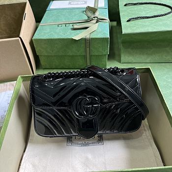Gucci GG Marmont Patent Mini Shoulder Bag Black 22x13x6cm