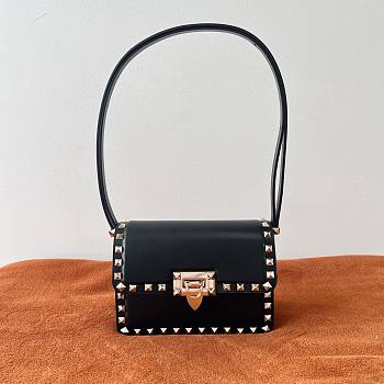 Valentino Small Rockstud23 Smooth Shoulder Bag Black 18.5x12x8cm