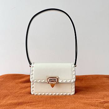 Valentino Small Rockstud23 Smooth Shoulder Bag White 18.5x12x8cm