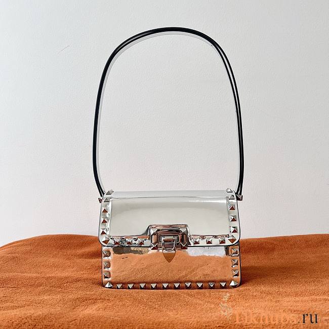 Valentino Small Rockstud23 Smooth Shoulder Bag Silver 18.5x12x8cm - 1